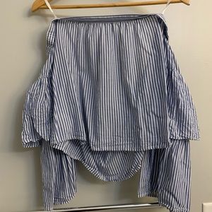 BCBGMAXAZRIA Blue and White Striped Off the Shoulder Top